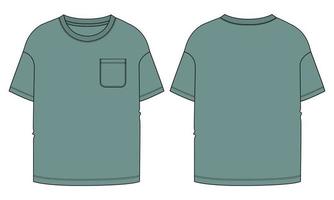 Short Sleeve T shirt Vector Illustration green Color template Front and back views