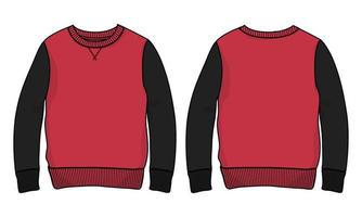 Two tone Color Long sleeve sweatshirt technical fashion flat sketch vector illustration template front and back views