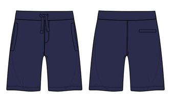 Boys Sweat shorts pant technical vector illustration Navy color template