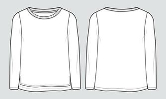 Long sleeve t shirt tops technical fashion flat sketch vector illustration template for ladies and baby girls