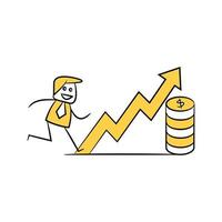 businessman with graph and stack of coins yellow stick figure illustration vector