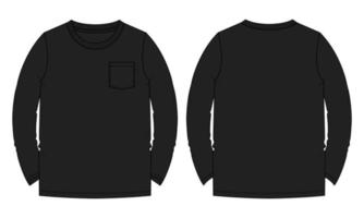 Long sleeve t shirt technical fashion flat sketch vector illustration Black Color Template