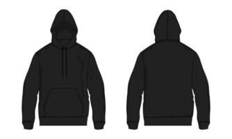 Long sleeve hoodie Technical Fashion flat sketch vector illustration black Color template