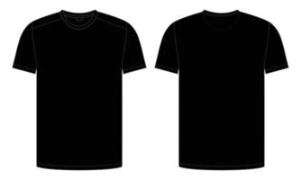 camiseta de manga corta moda técnica boceto plano ilustración vectorial plantilla de color negro para hombres y niños vector