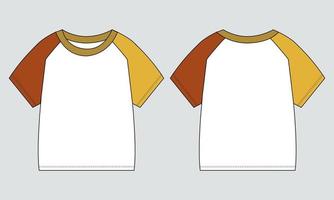 Two tone Color raglan Short sleeve T shirt Technical fashion flat sketch vector illustration template for baby boys