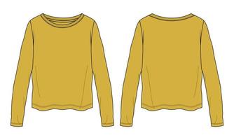 camisetas de manga larga tops planos de moda técnica boceto ilustración vectorial plantilla de color amarillo para damas vector