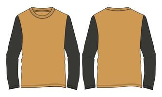 Two tone Color Long Sleeve T shirt Vector illustration template Front and back views