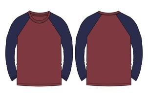 Raglan two tone color Long sleeve t shirt vector illustration red Color template