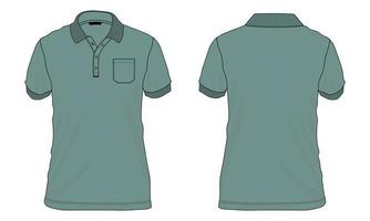 Short sleeve polo shirt Technical fashion flat sketch vector illustration green Color template