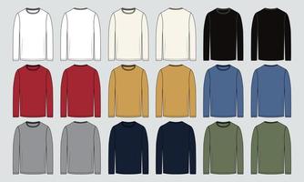 plantilla de ilustración de vector de boceto plano de moda técnica de camiseta de manga larga multicolor