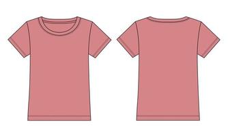 camiseta de manga corta moda técnica boceto plano ilustración vectorial plantilla de color púrpura para damas y niñas vector