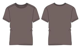 Short sleeve t shirt vector illustration khaki color template  front and back views