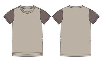 Short Sleeve T shirt Vector Illustration khaki Color template Front and back views