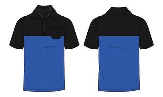 Short Sleeve Polo shirt with Chest Cut and sew technical fashion flat sketch vector template front and back views. Pique cotton jersey dress design mock up illustration.