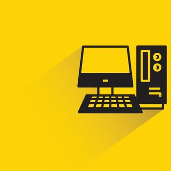 pc computer icon with shadow on yellow background vector