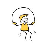 people with jump rope yellow stick figure character vector