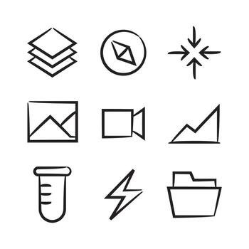 hand drawn web interface icons set vector
