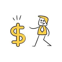 businessman and dollar money yellow stick figure illustration vector