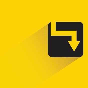 down arrow button with shadow on yellow background vector