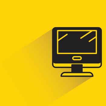computer monitor icon with shadow on yellow background vector