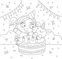 Coloring book. Vector illustration. Happy Birthday coloring book for kids. Cute children's illustration.