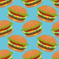 Vector seamless pattern with a hamburger. It can be used for textiles, website backgrounds, book covers, packaging, wrapping paper, cookbooks, restaurant menus. Food illustration.