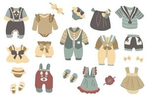 Hand-drawn set of children's clothes. White background, isolate. Vector illustration.