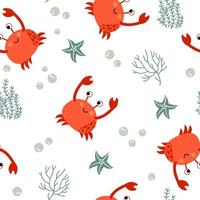 Seamless pattern with crabs. Hand-drawn style. Design for decorating a nursery. vector