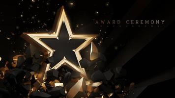 Award ceremony background with 3d gold star element and stone decoration with glitter light effect. vector