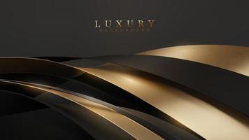 Black luxury background with golden curve elements and glitter light effect decoration. vector