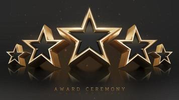 Fondo de ceremonia de premiación con elemento de estrella dorada 3d y decoración de efecto de luz brillante. vector