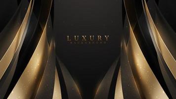 Black luxury background with golden curve elements and glitter light effect decoration. vector