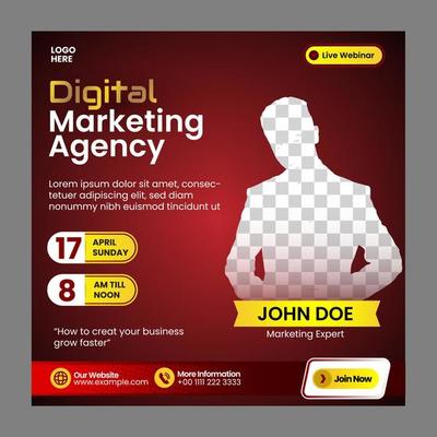 Social media post Webinar digital marketing template banner or flyer design with red color