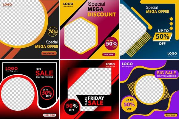 set Social media story templates for special offers and discounts. Color interactive abstract promotion web banner poster for mobile app. Geometric layout frame background pattern for photo products.