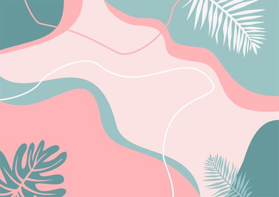 green pink pastel color background. with abstract elements and creative tropical plants, modern trendy, social media templates