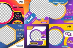 Social media story templates for special offers and discounts. Color interactive abstract promotion web banner poster for mobile app. Geometric layout frame background pattern for photo products. vector