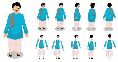 Indian Man cartoon character set. the character best for animation videos. vector