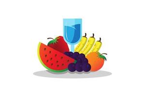 Vector illustration fresh fruit and glass of water. Concept of fruit healthy or natural flavor.