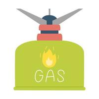 Gas cylinder and gas burner. Camping Outdoor Stove. Equipment for cooking in hiking, traveling, camping. Tourist inventory. Flat vector illustration isolated on a white background.