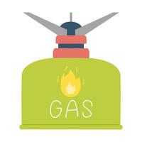 cilindro de gas y quemador de gas. estufa de camping al aire libre. equipo para cocinar en caminatas, viajes, campamentos. inventario turístico. ilustración vectorial plana aislada en un fondo blanco. vector