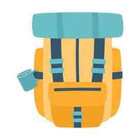 Tourist backpack with a mug and a tourist mat. Equipment for fishing, tourism, travel, camping, hiking. Flat vector illustration isolated on a white background.