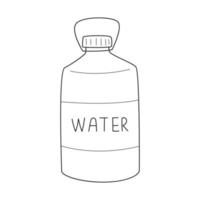 Doodle large bottle of water. A canister for liquid in a large volume for camping, picnic, car travel, water supply. Outline black and white vector illustration isolated on a white background.