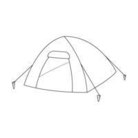 Doodle Camping tent. Equipment for picnics, outdoor recreation, travel, hiking. Outline black and white vector illustration isolated on a white background.