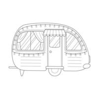 Camper, travel mobile home or retro caravan trailer. Car for travel, caravanning, camping, hiking and motorhomes. Flat vector illustration isolated on white background.