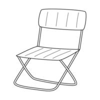 doodle silla plegable turística. equipo de camping, viajes en coche, jardín. un mueble. esbozar ilustración vectorial en blanco y negro aislada en un fondo blanco.