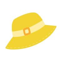 Yellow panama. Summer sun hat. Headdress. Personal accessory for hiking, tourism, travel, vacation. Flat vector illustration isolated on a white background.