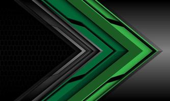 Abstract green black metallic arrow direction geometric with grey hexagon mesh design modern futuristic technology background vector