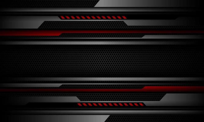 Abstract red cyber grey metallic geometric on dark grey black hexagon mesh design modern technology futuristic background vector