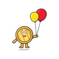 Cute cartoon gold coin floating with balloon vector