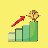 cute cartoon gold coinstanding in deflation chart vector